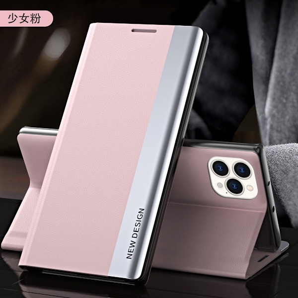 Etui til iPhone 14 piget lyserød flip magnetisk suge galvaniseret læder sidevindue inv