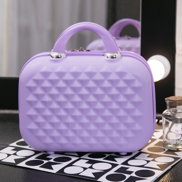 Kvinner Dame Håndveske Reiseveske Diamond Pattern Cosmetic Case Travel Organizing Box Light purple 14-inch
