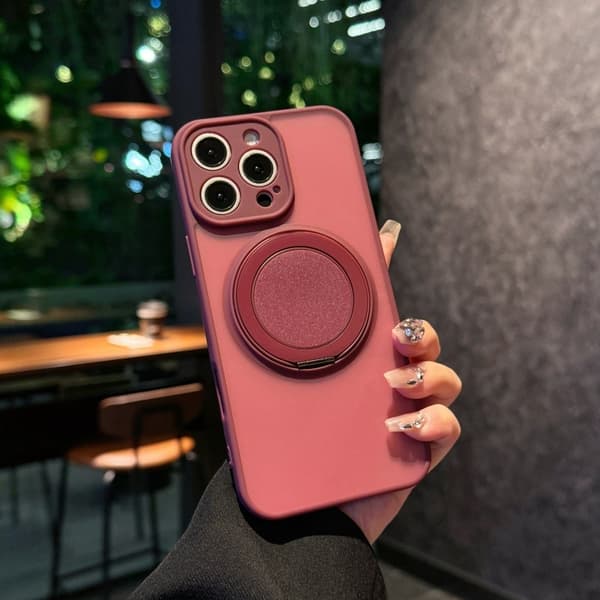 Etui til iPhone 17 Pro Max Plomme Roterende Stativ Matt Hudtekstur