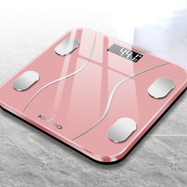 Kroppsvektskala Baderom rund hjørneplattform Digital Smart Elektronisk Hjem Helsepresisjon Pink