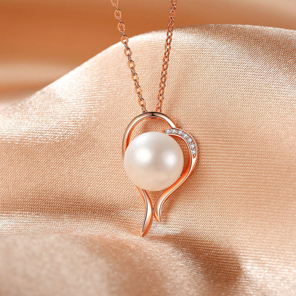 Kvinner Halskjede Kjede Choker Anheng Smykker Jenter Gave S925 Sølv True Love Peach Heart Shell Pearls Rose Gold 925 silver