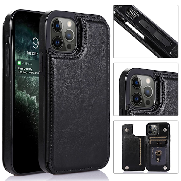 Etui til iPhone 15 Plus, sort, magnetisk kortholder, solid sideklistermærke