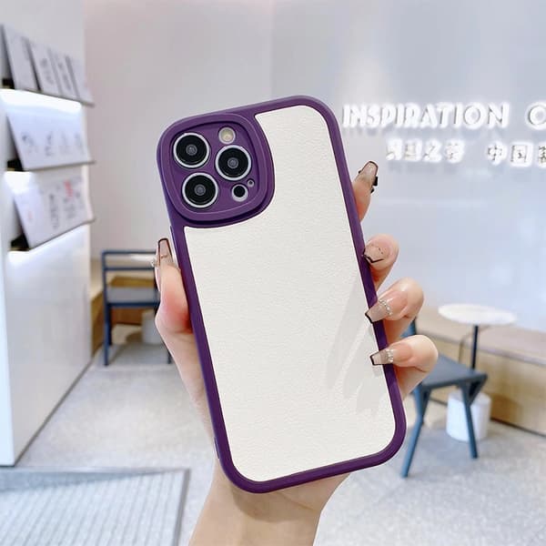 Etui til iPhone 16 Pro lilla skal hvidt læder efterår og vinter fuld dækning lammeskind