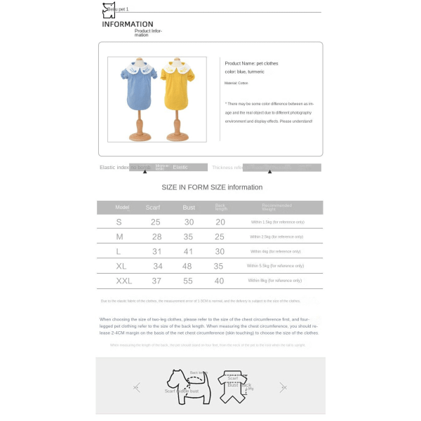Kjæledyr Klær Vår Sommer Kjæledyr To Føtter Apparel Valpeskjorte Teddyklær Yellow L