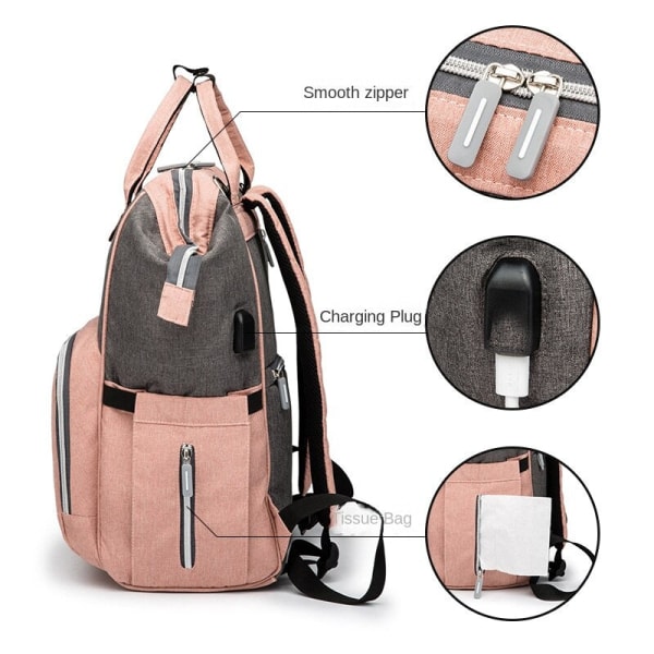 Vaippalaukut Mommy Bag Fashion Colorblock monitoiminen suuri kapasiteetti kädessä kantava reppu Gray