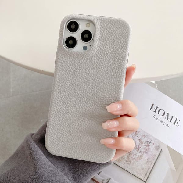 Etui til iPhone 16 Pro Max gråt lychee læder look
