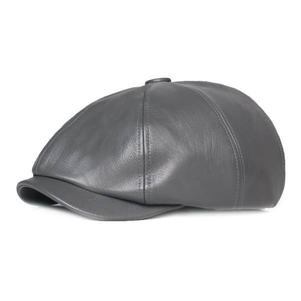 Beret Hat Leather Octagonal Cap Women's Leather Hat Artistic Youth Beret Pu Hat Men's Vintage Painter Hat Brown Adjustable
