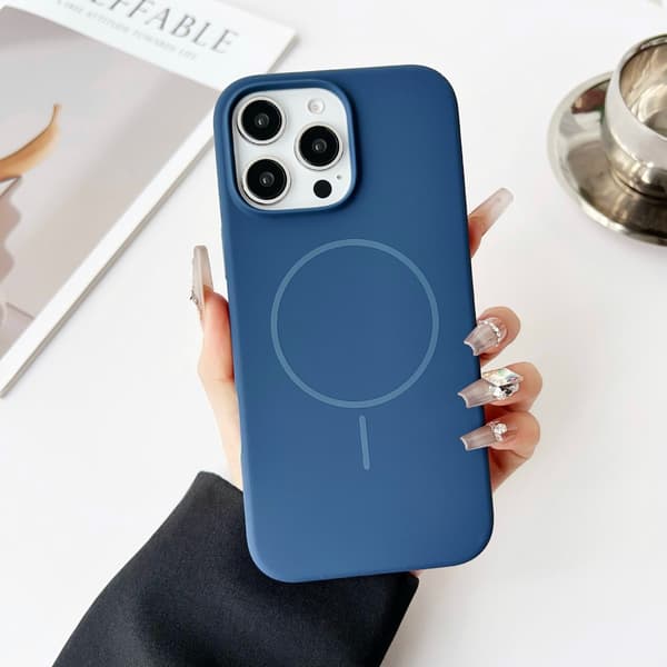 Skal för iPhone 17 Pro Max Marinblå Flytande Magnetisk Full Silikon