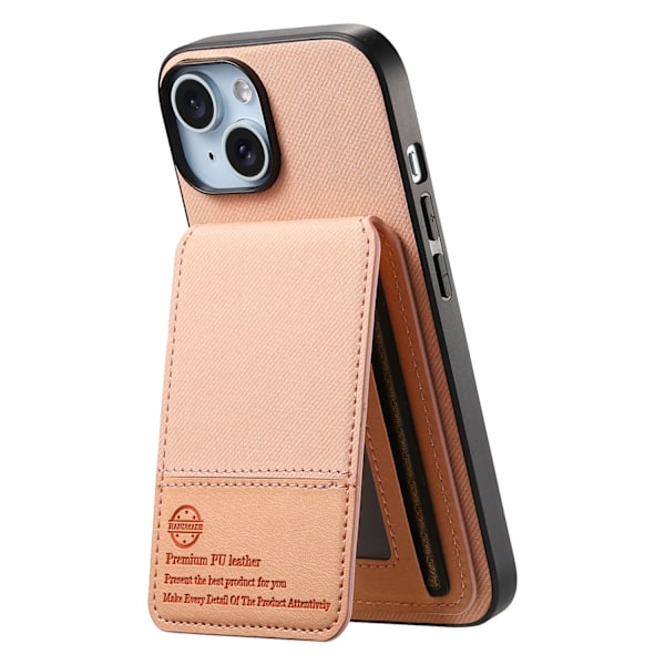 Fodral för iPhone 14 Pro Max rosa enfärgat läder tygstruktur anti-magnetiskt stativ kortförvaring