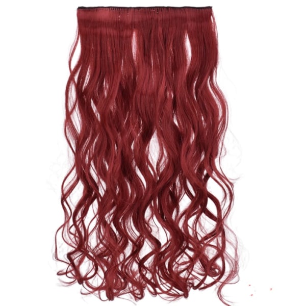 Kvinner parykk hårforlengelse Fem klips krøllete hår OnePiece hårinnslag W491 Wine red