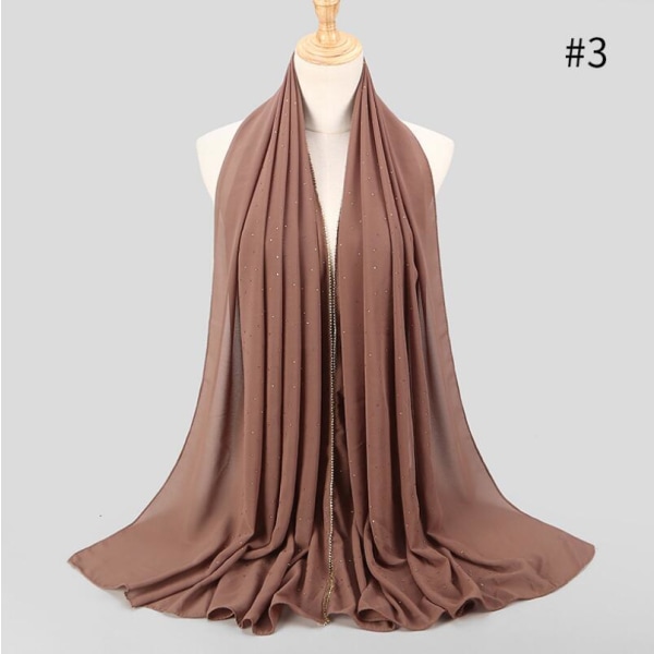 Fashion Pearl Chiffong Lady Lång Scarf Hijab Muslim Lady Hat Sjal Turban Turkish Scarf Like the picture 3