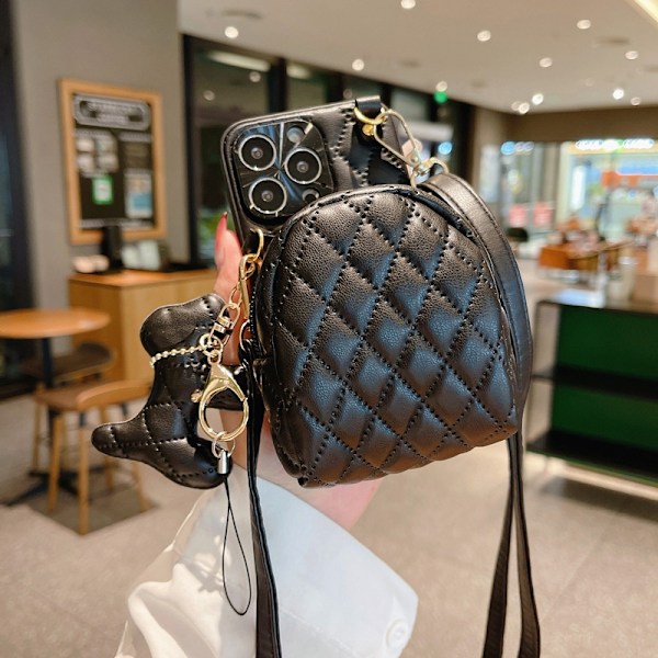 Fodral för iPhone15 svart uppgraderad crossbody myntväska ins all inclusive