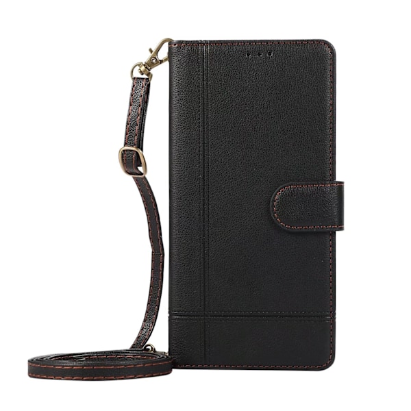 Kotelo iPhone 15 6.1 musta crossbody kiinteä monikortti muoti lompakko monitoimikortin pidike