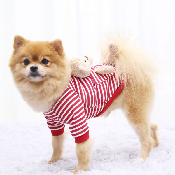 Rød netlomme bjørn hund kat sweater efterår vinter fleece-foret lille hund varme kæledyrsartikler Red striped 2xl