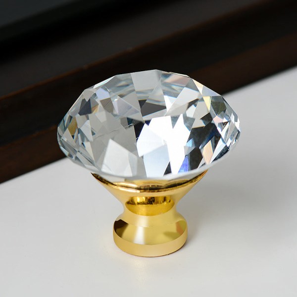 8 stk 40mm Krystall Enkeltspenne Skuff Diamant Gyldent Håndtak Garderobe Skuff Dørhåndtak 40mm Gold