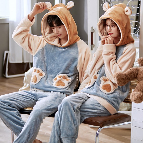 Yhteensopivia pehmopyjamat pariskunnille paksunnetut pehmoiset pitkähihaiset korallisametti kodinvaatteet syksyllä blue brown Female XL code