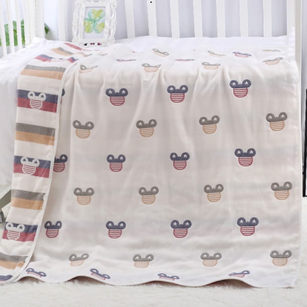 Pure Cotton børnehåndklædedyne seks-lags gaze børnetæpper Babytæppe Babytæppe 米奇头棕 120*150cm