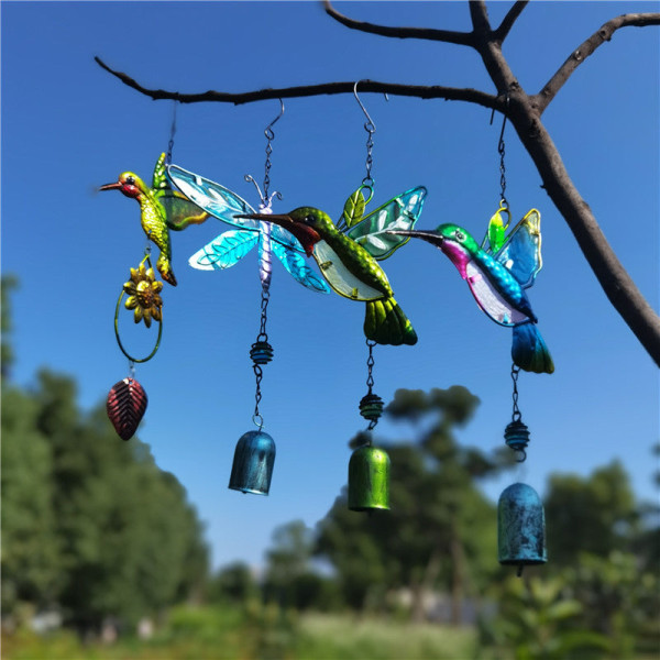 Wind Chimes Hummingbird Kingfisher Metal Glas Malet Crafts Bell Green