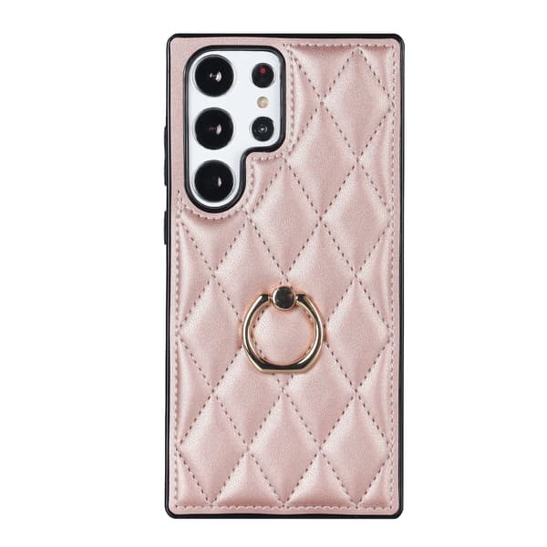 Fodral för iPhone 13 6.1 rosa ins ring diamantfäste läder