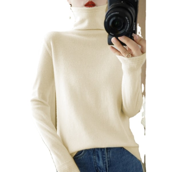 Damestrik efterår vinter sweater luv krave varm og slankende bundskjorte langærmet Beige apricot L