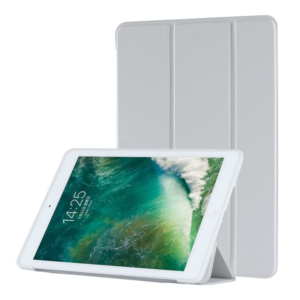 Stilfuldt etui til iPad 2/3/4 4-foldet tågegrå blød silikone tekstur læder