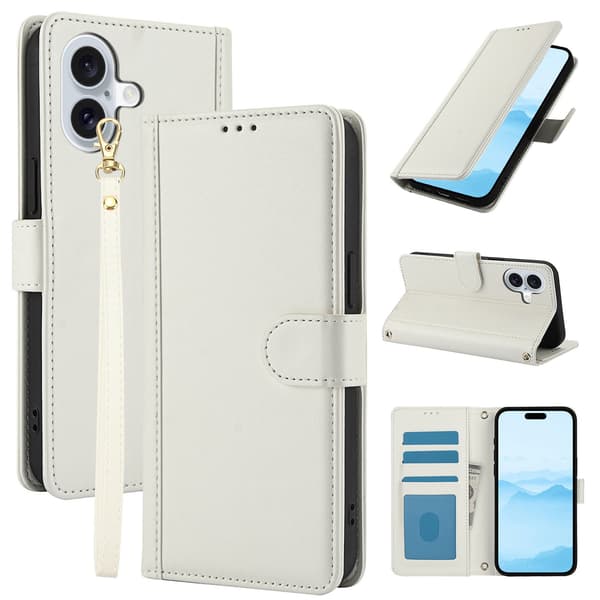 Fodral för iPhone15pro vit crossbody anti-fall plånbok läder