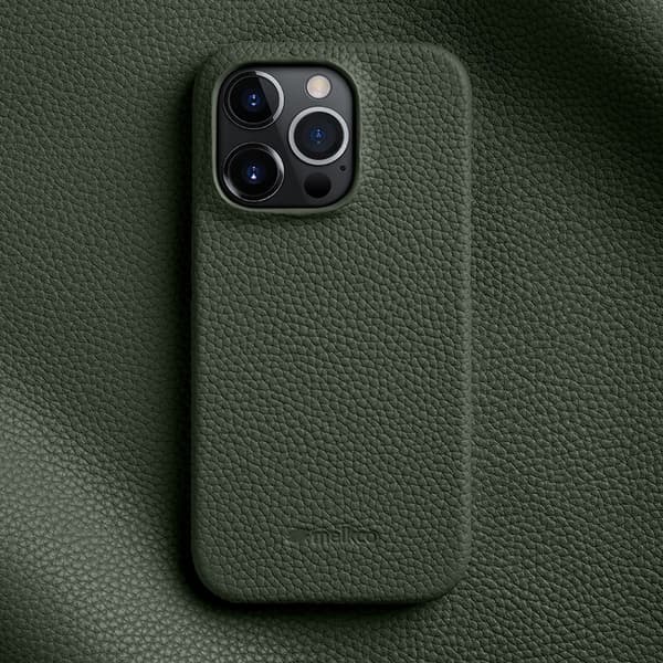 Fodral för iPhone15pro mörk lövgrön läder anti-fall