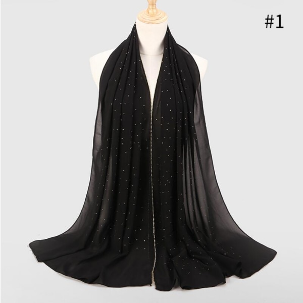 Fashion Pearl Chiffon Lady Langt skjerf Hijab Muslim Lady Hat Sjal Turban Tyrkisk skjerf Like the picture 6