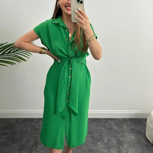 Mekko Vyötärölle tiukka, hoikentava nauhamekko Elegantti naisten paitamekko Green XL