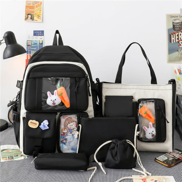 Kouluopiskelijareppu College Bookbag Matkalaukku Neliosainen Set Kevyt ja suuri kapasiteetti Black