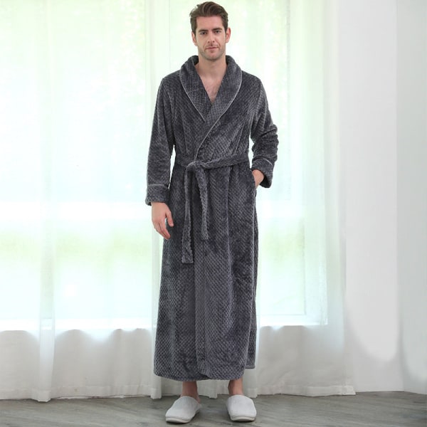 Fortykket forlenget flanell badekåpe varmt nattøy for menn kvinner grey XL