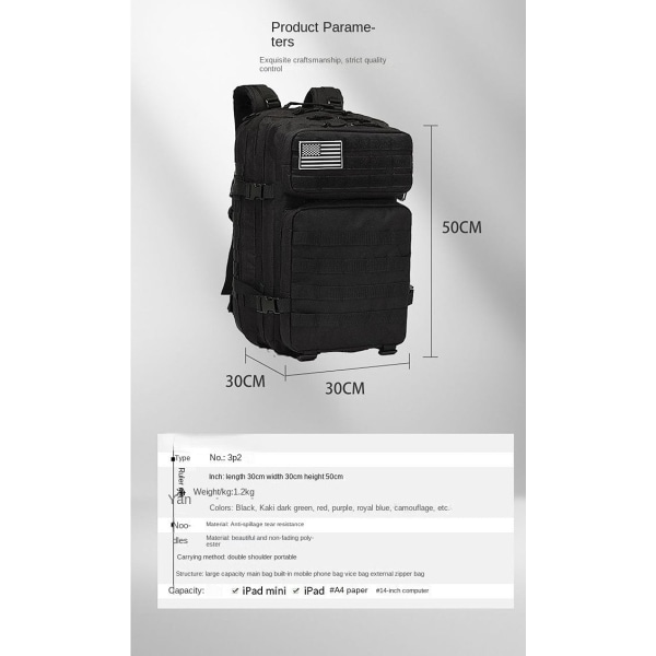 Kvinnor tjej ryggsäck axelväska skolväska Taktisk utomhus bergsbestigning Sport Fitness Stor kapacitet utomhus väska 30*30*50cm Gray