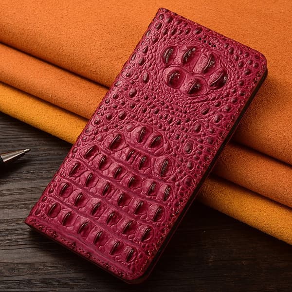 Fodral för iPhone 13 mini krokodilbaksida vinrött läder flip