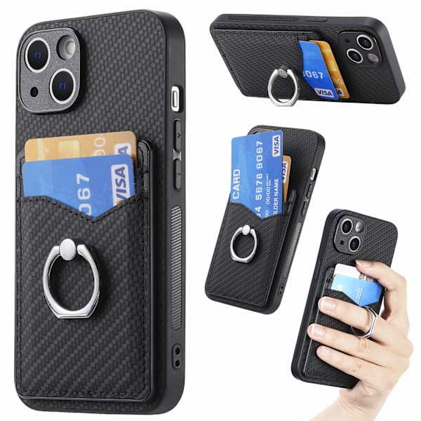 Etui til iPhone 16 Pro Max sort kortholder ring bil magnetisk læder