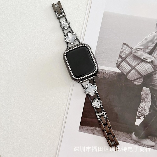 Kellon ranneke Apple Watch iWatch 38mm /2/3 sukupolvi musta valkoisella