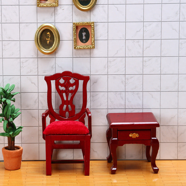 Miniatyrmøbler Leketøy Doll House DIY dekorasjonstilbehør Mini 1:12 vintage stol Red