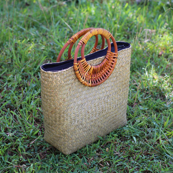 Kvinner Dame Handbag Thailand Straw Bag Travel Golden Earth