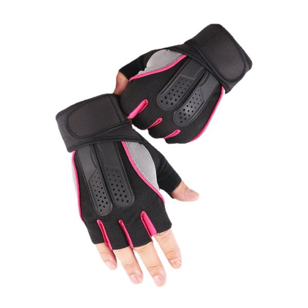 Kvinnor Män Cykelhandskar Fitness Tyngdlyftning Vänta Lyfta Halvfinger Förlängt Armband Pink XL