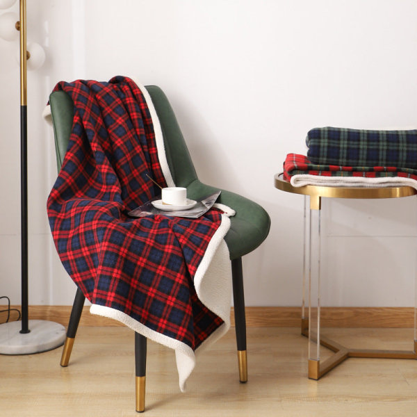 Teppe Lammeull Plaid Plain Cover Teppe Kontor Nap Blanket Nap Teppe Red and blue plaid