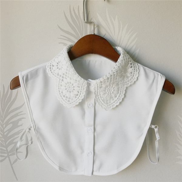 Kvinders falsk krave Aftagelig halv Trendy Clothes Accessories-skjorte Pointed flower collar White