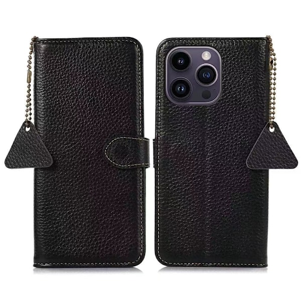 Etui til iPhone 13 6.1 sort læder litchi korn kort slot anti tyveri børste high end