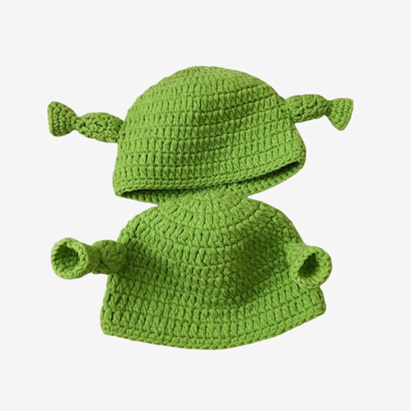 Varm Vinter Strik Beanie Hatte Grøn Monster Shrek Tegneserie Sød Hovedbeklædning Uld Unisex Ear style black Gray White M