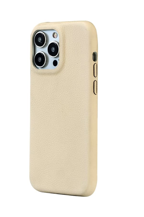 Etui til iPhone 13promax Beige solid lychee-mønster full bakside fire sider japansk stil