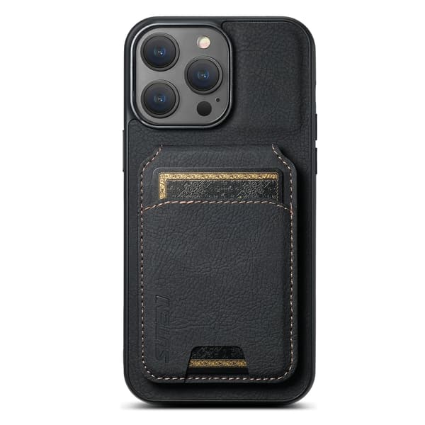 Etui til iPhone15Pro H02 Lychee Sort Tekstur Kort Wallet Holder