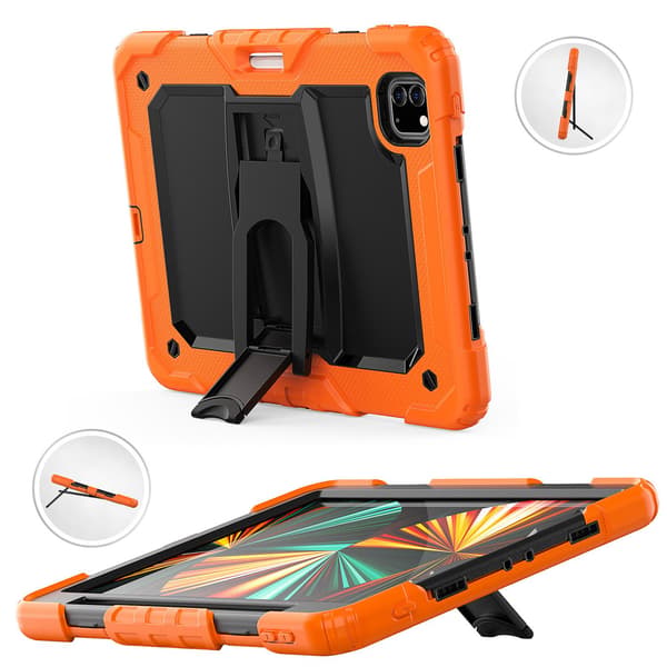 Etui til iPad mini 4/mini 5 2015/2019 Sort PC Orange Stativ Stødsikkert Silikonestrop Foldbart