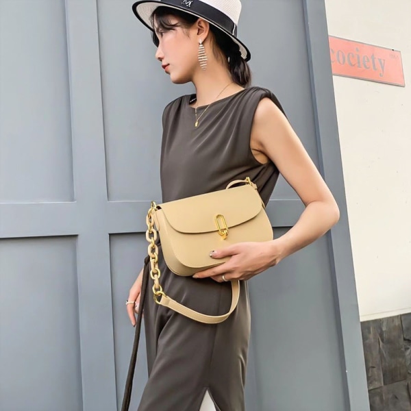Kvinnor läder handväska mode enkel läder sadelväska nischlås en axel  crossbody väska Black 2ee3 | Black | Fyndiq