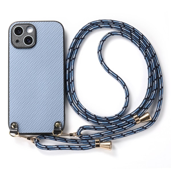 Fodral för iPhone 13 Pro blå crossbody extra lång snodd infällbar justerbar bakre axel hand s