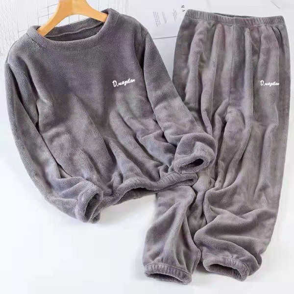 Coral Velvet Varm og løs Plus Size pyjamas for damer om høsten og vinteren Grey Medium size 100-120 kg