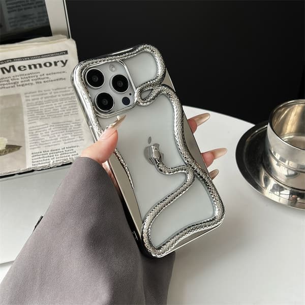 Skal för iPhone 17Pro Max elektropläterad glansig ihålig orm silver