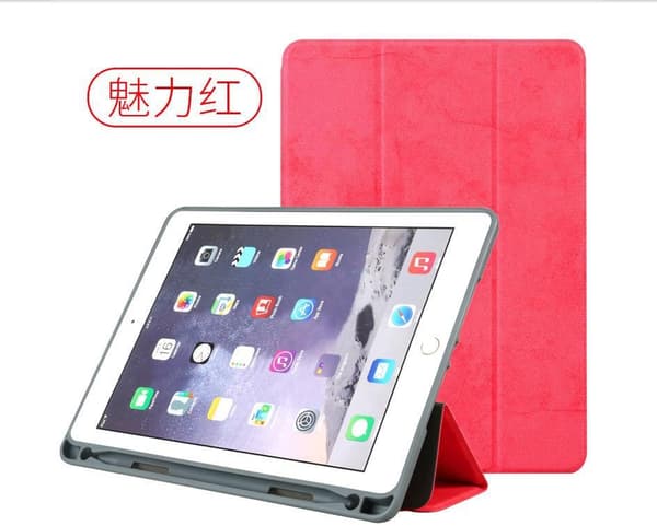 Stilig etui for iPad 2019 mini5 rød stofftekstur tre fold søvnskinn